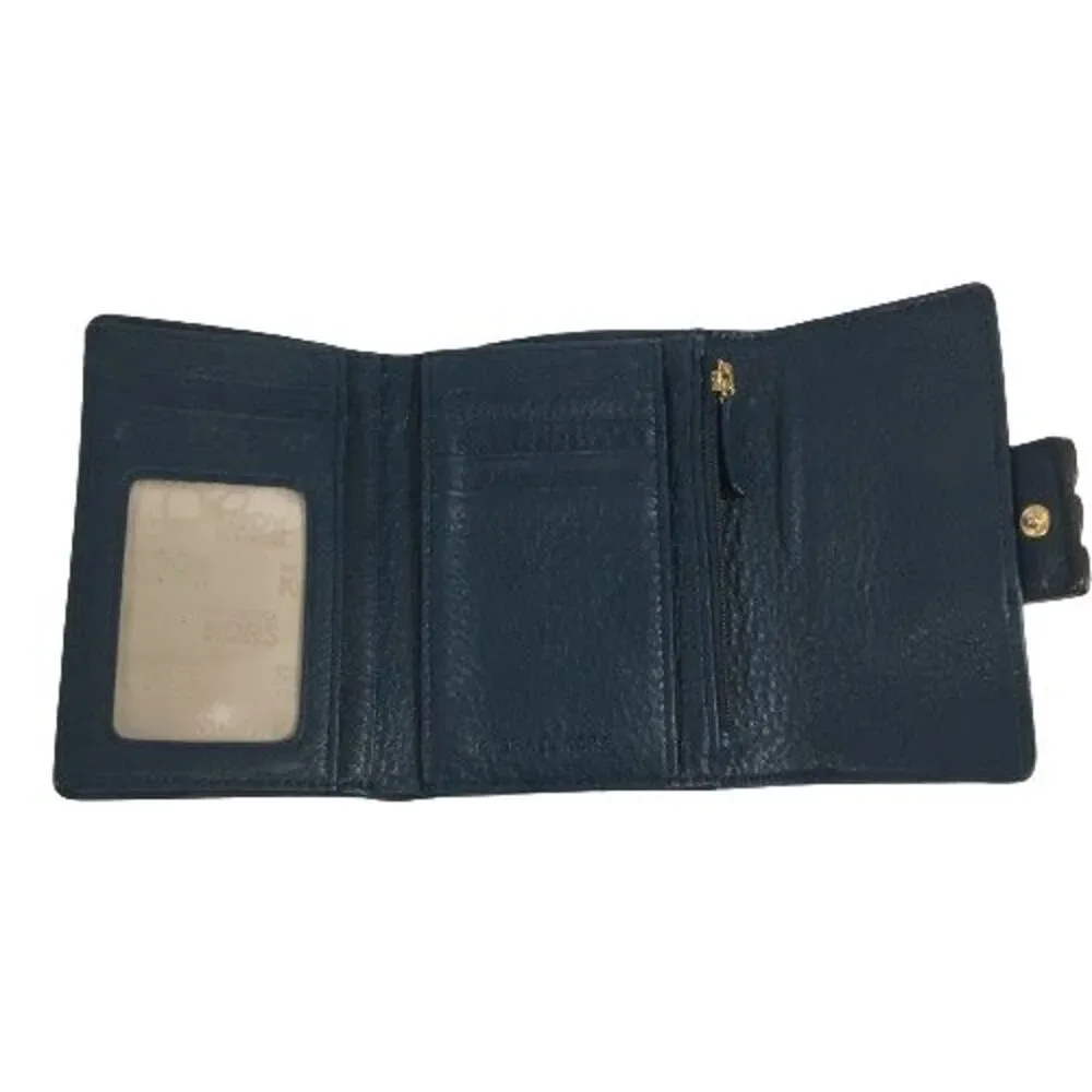 MICHAEL KORS Gansevoort Clutch Wallet Medium Trifold Navy-Blue Pebble Leather